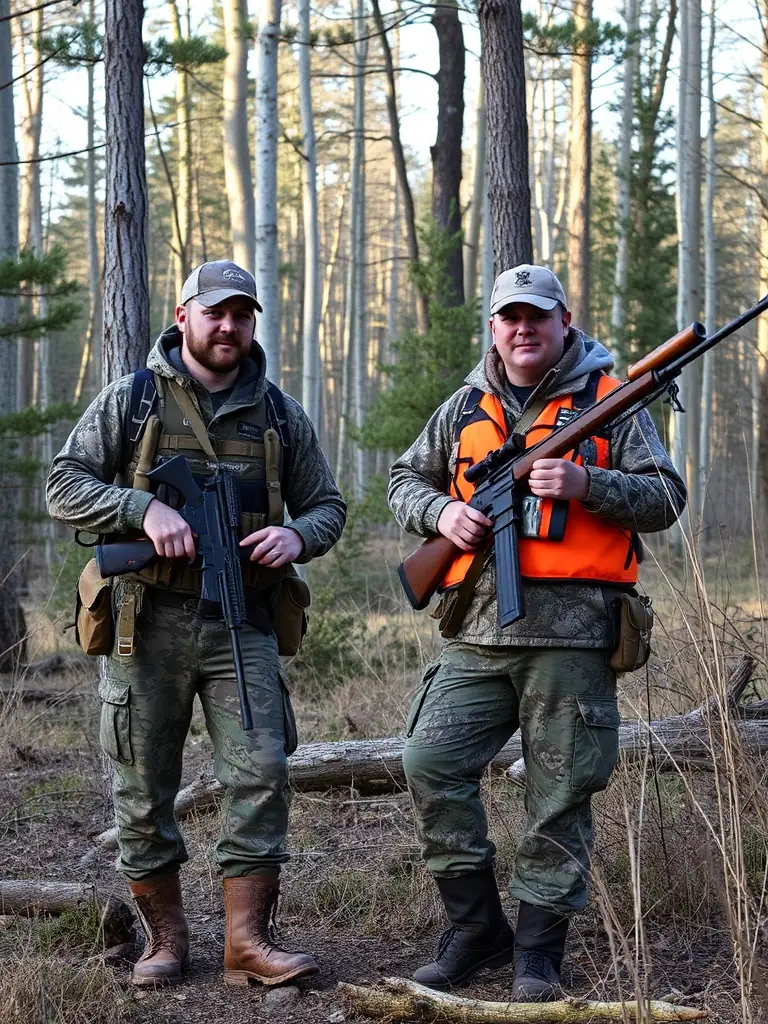 A photograph depicting hunters participating in a training session on sustainable hunting practices, emphasizing responsible resource management.
